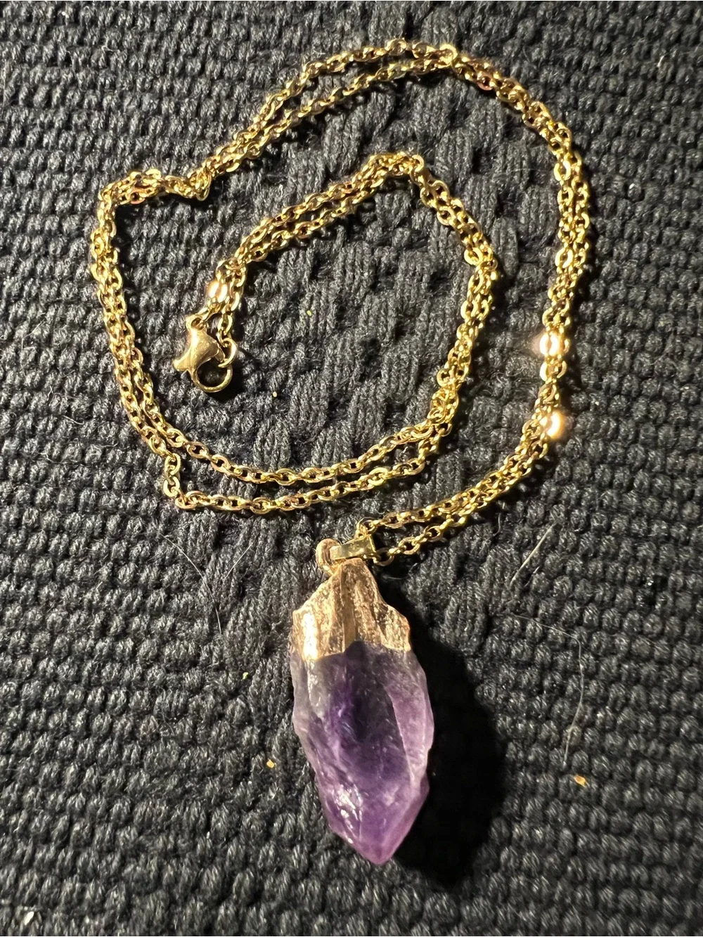 Raw Amethyst Crystal Pendant Necklace | 24” Gold Stainless Steel Chain